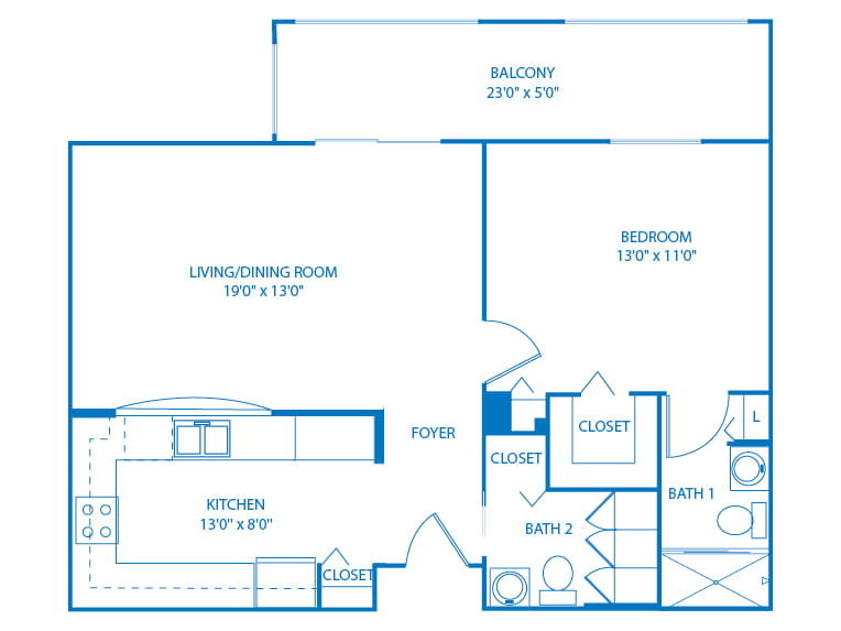 Windwood - 802 square feet - 1 Bed, 2 Bath
