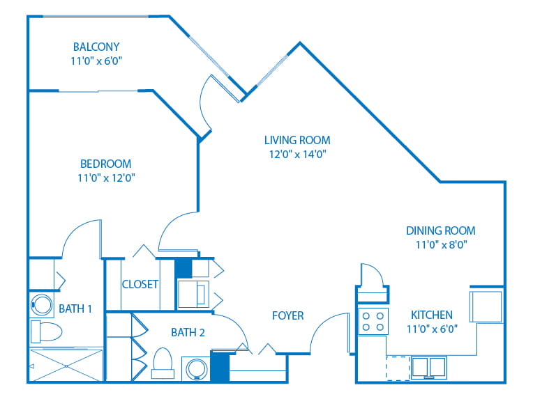 Crestwood - 812 square feet - 1 Bed, 2 Bath