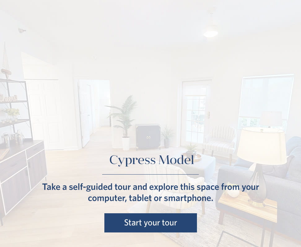 Cypress model apartment living room.