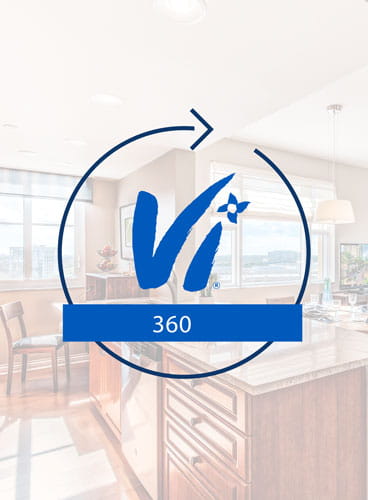 The Vi360 logo overlaid on a Vi at Aventura apartment photo.