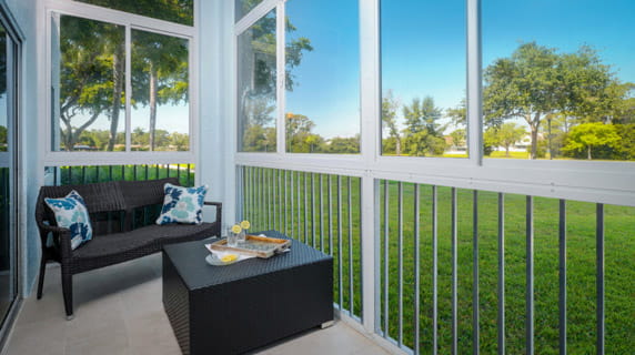 An outdoor living area at Vi at Lakeside Village.