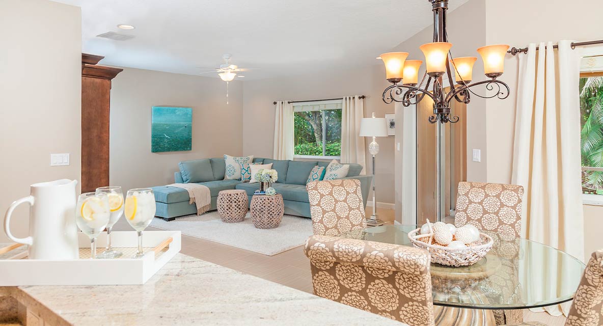 Vi at Lakeside Village home living room. 