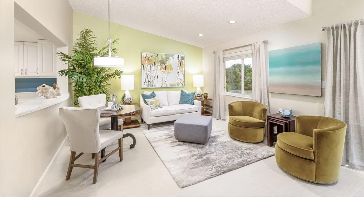 Vi at Lakeside Village home living room. 