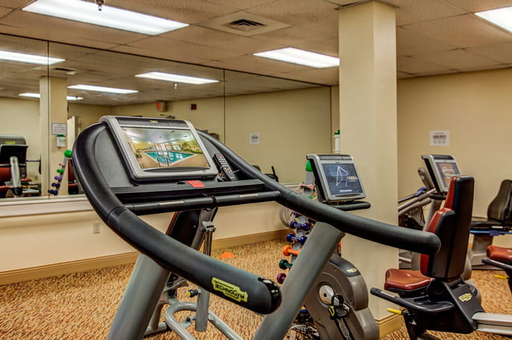 Vi Lakeside Village fitness center treadmill.