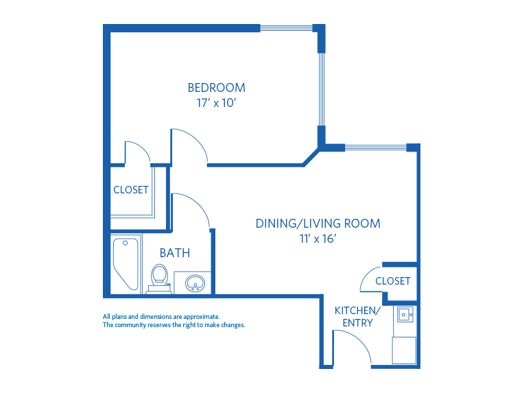 Vi at Lakeside Village Assisted Living One Bedroom 478 sq. ft. floor plan. 