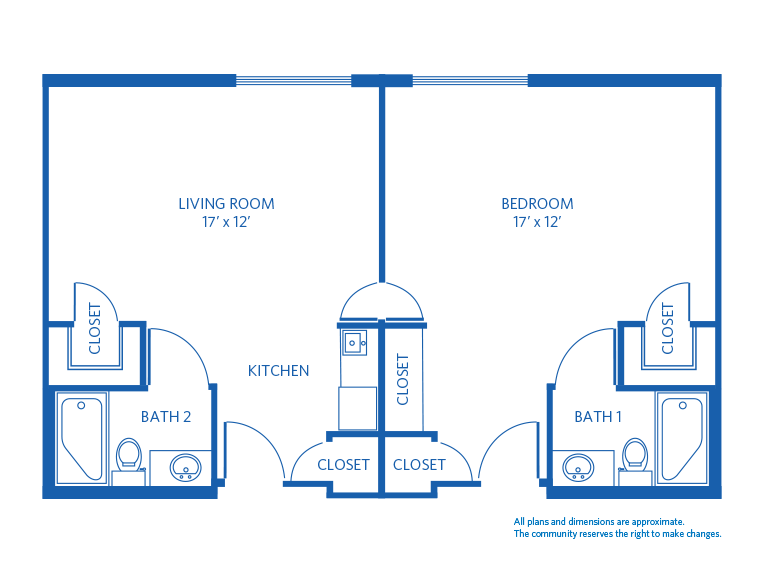 Vi at Lakeside Village Assisted Living Deluxe One Bedroom floor plan.