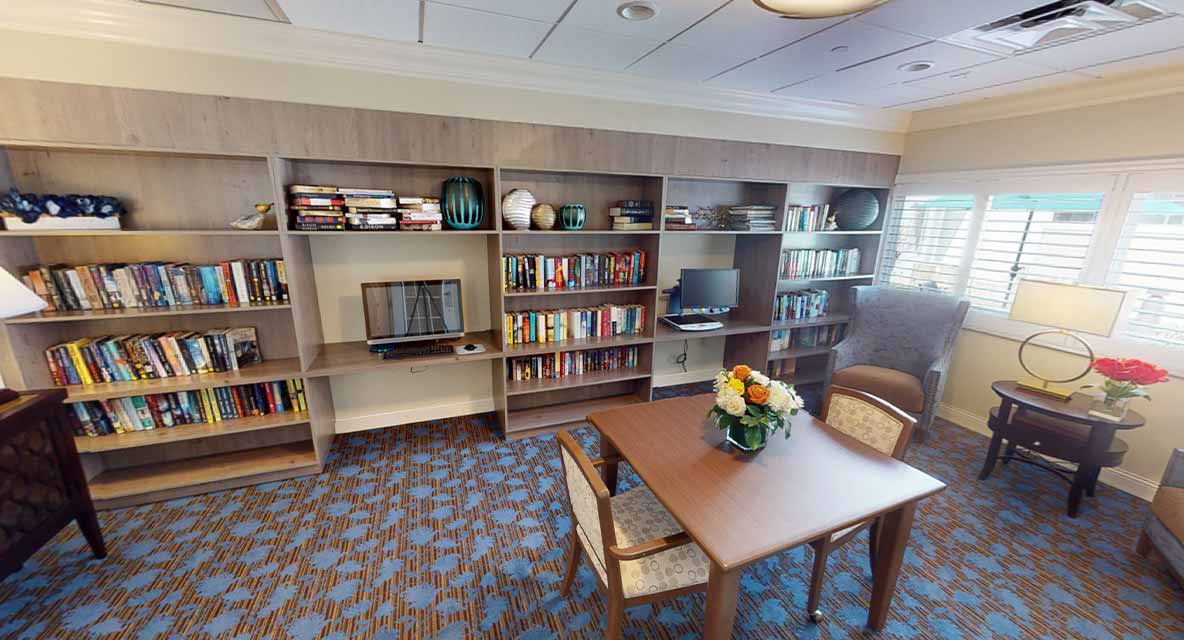 Assisted Living Library - Vi at Lakeside Village Care Center 