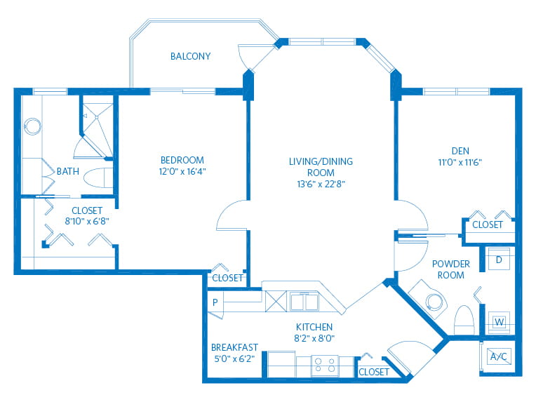 Picasso - 1143 square feet - 1 Bed, 1.5 Bath + Den