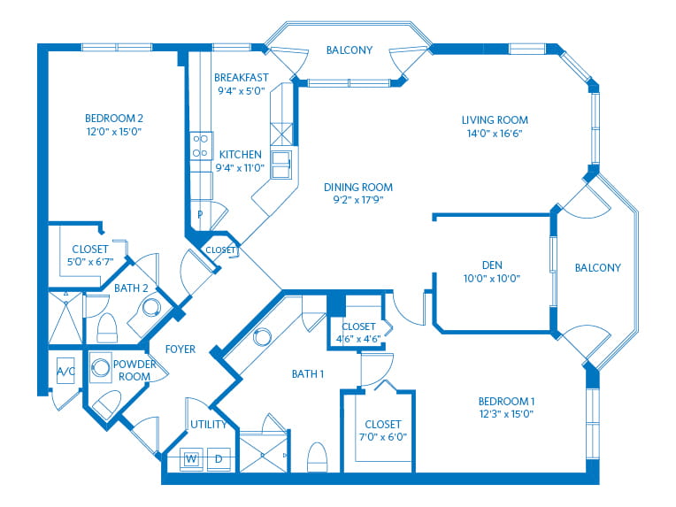 Rembrandt - 1728 square feet - 2 Bed, 2.5 Bath + Den