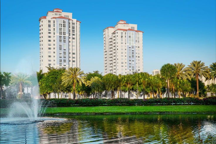 The Vi at Aventura towers overlooking the water