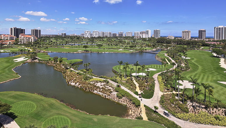 Aerial shot of Aventura on a sunny day