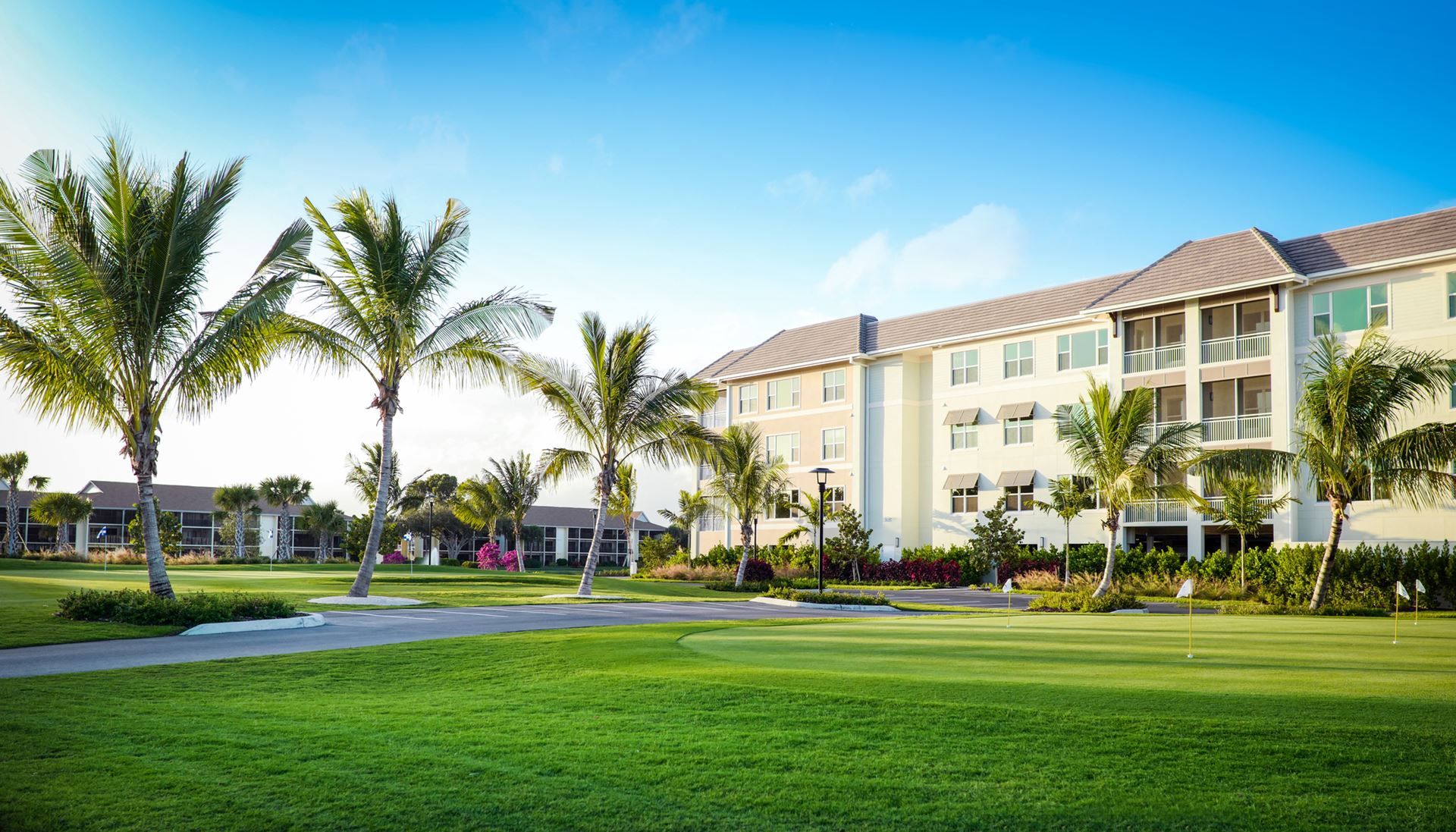 A residential building exterior at Vi at Bentley Village.