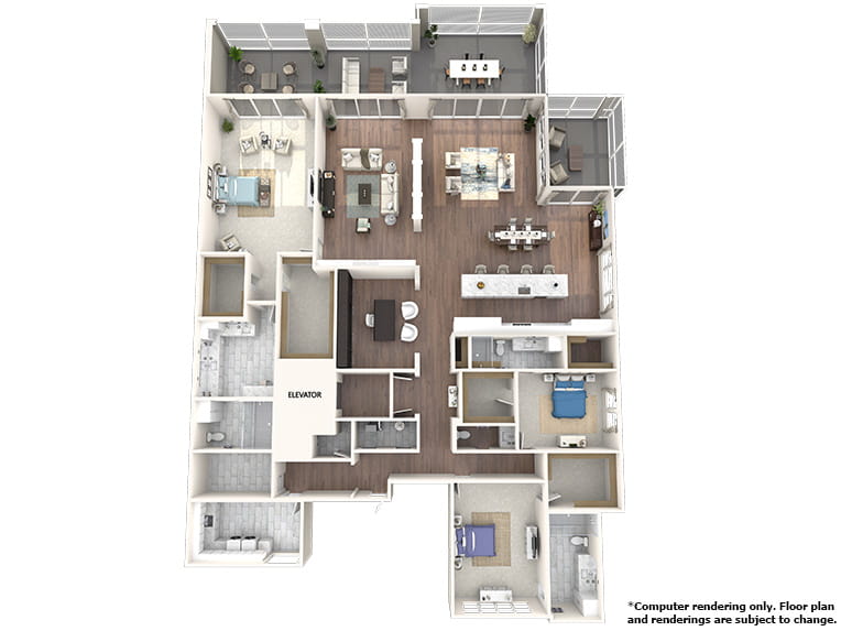 3D rendering of the Silver Palm floor plan. 
