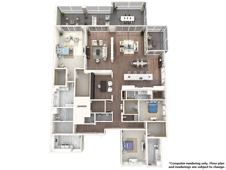 3D rendering of the Silver Palm floor plan.