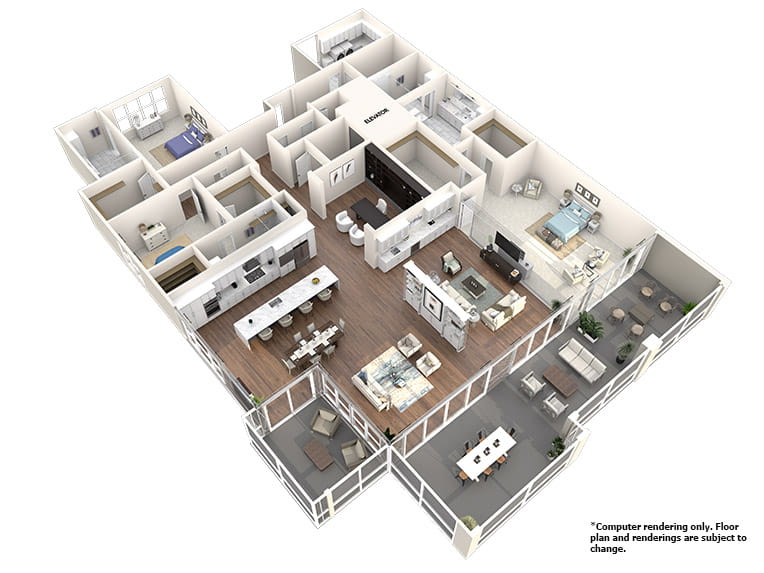 3D rendering of the Silver Palm floor plan. 
