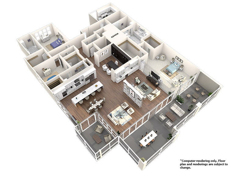 3D rendering of the Silver Palm floor plan.