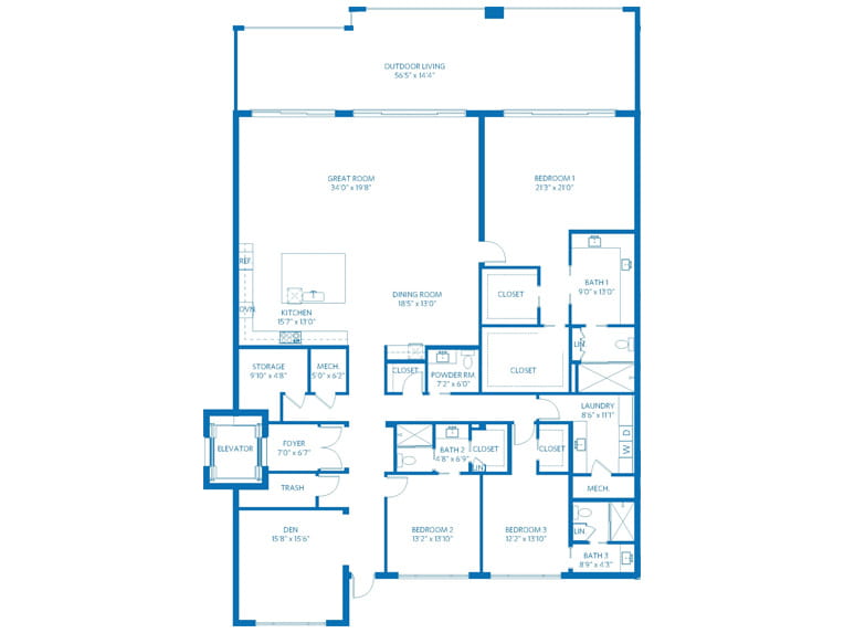2D rendering of the Satin Leaf floor plan.