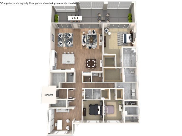 3D rendering of the Satin Leaf floor plan.