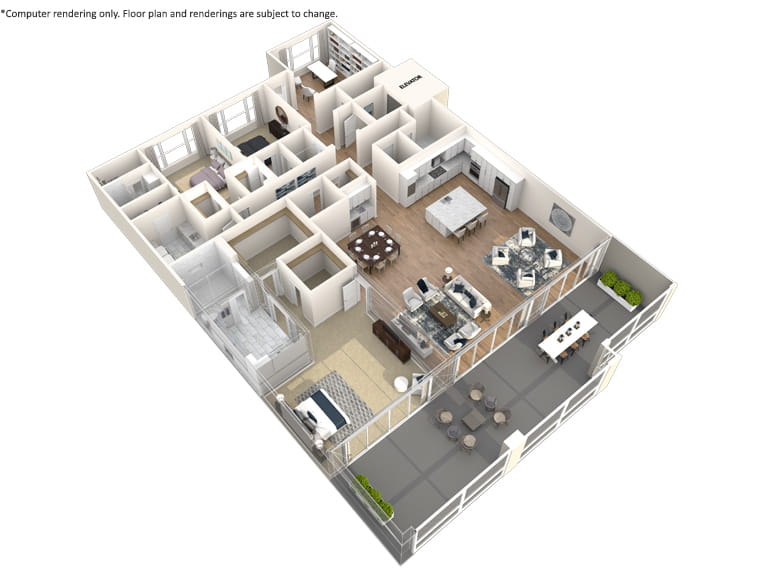 3D rendering of the Satin Leaf floor plan.