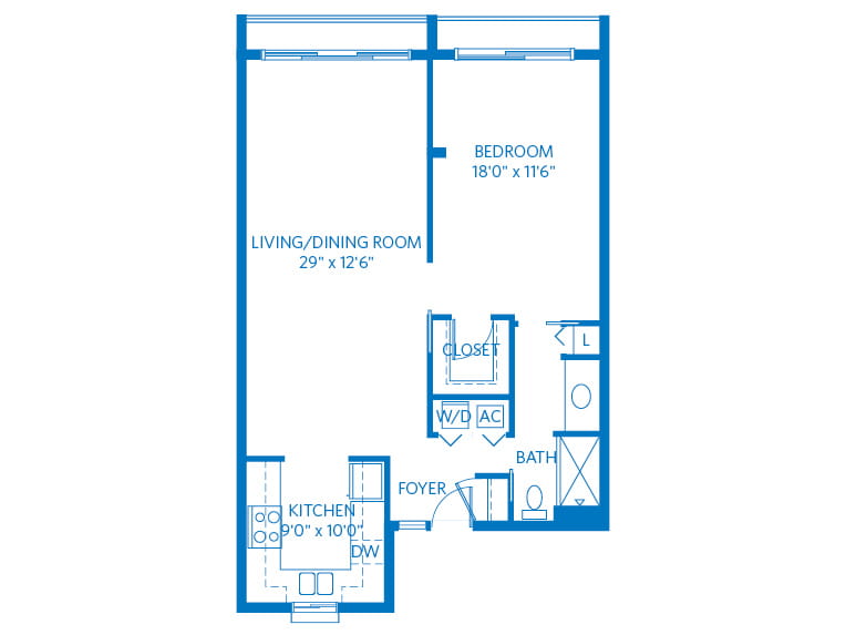 Azalea - 827 square feet - 1 Bed, 1 Bath.