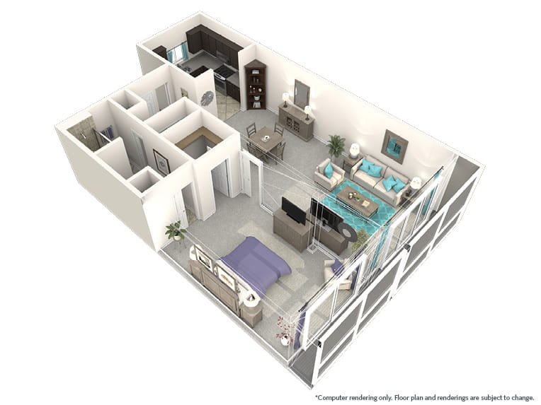 Azalea - 827 square feet - 1 Bed, 1 Bath.