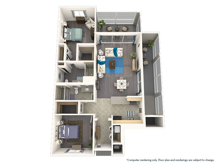 Magnolia End - 1235 square feet - 2 Bed, 2 Bath.