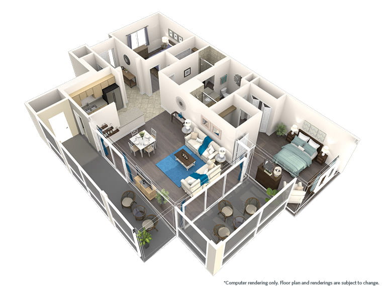 Magnolia End - 1235 square feet - 2 Bed, 2 Bath. 