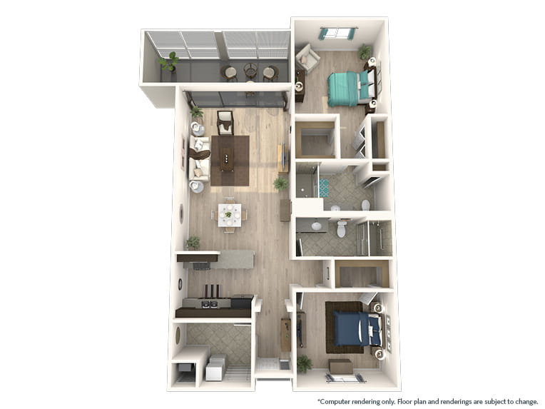 Magnolia - 1280 square feet - 2 Bed, 2 Bath.