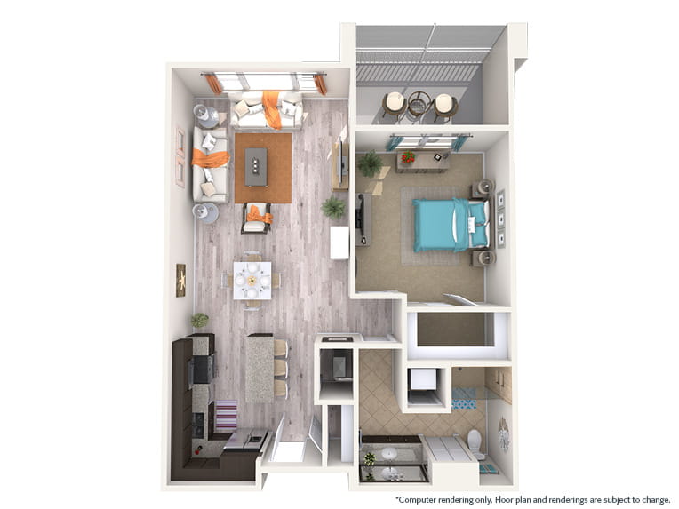 Orchid - 942 square feet - 1 Bed, 1 Bath