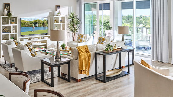Satin Leaf floor plan living room. 