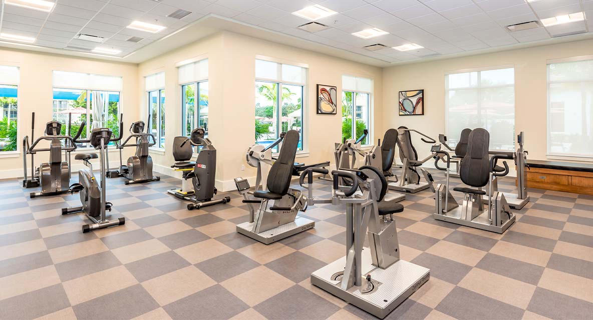 Fitness center at Vi at Bentley Village. 