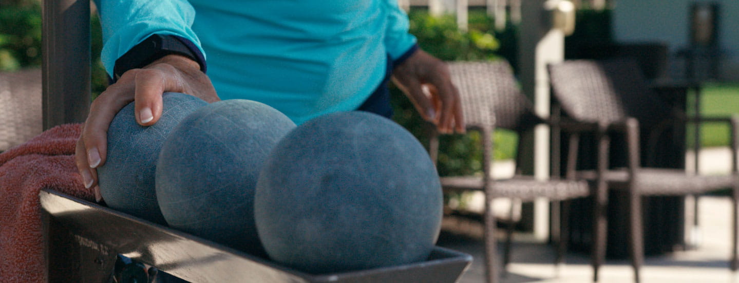 A close-up shot of bocce balls.