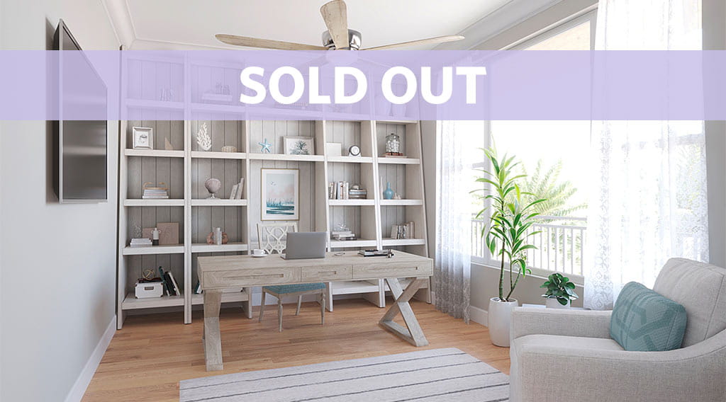 Mangrove floor plan den with sold out banner.
