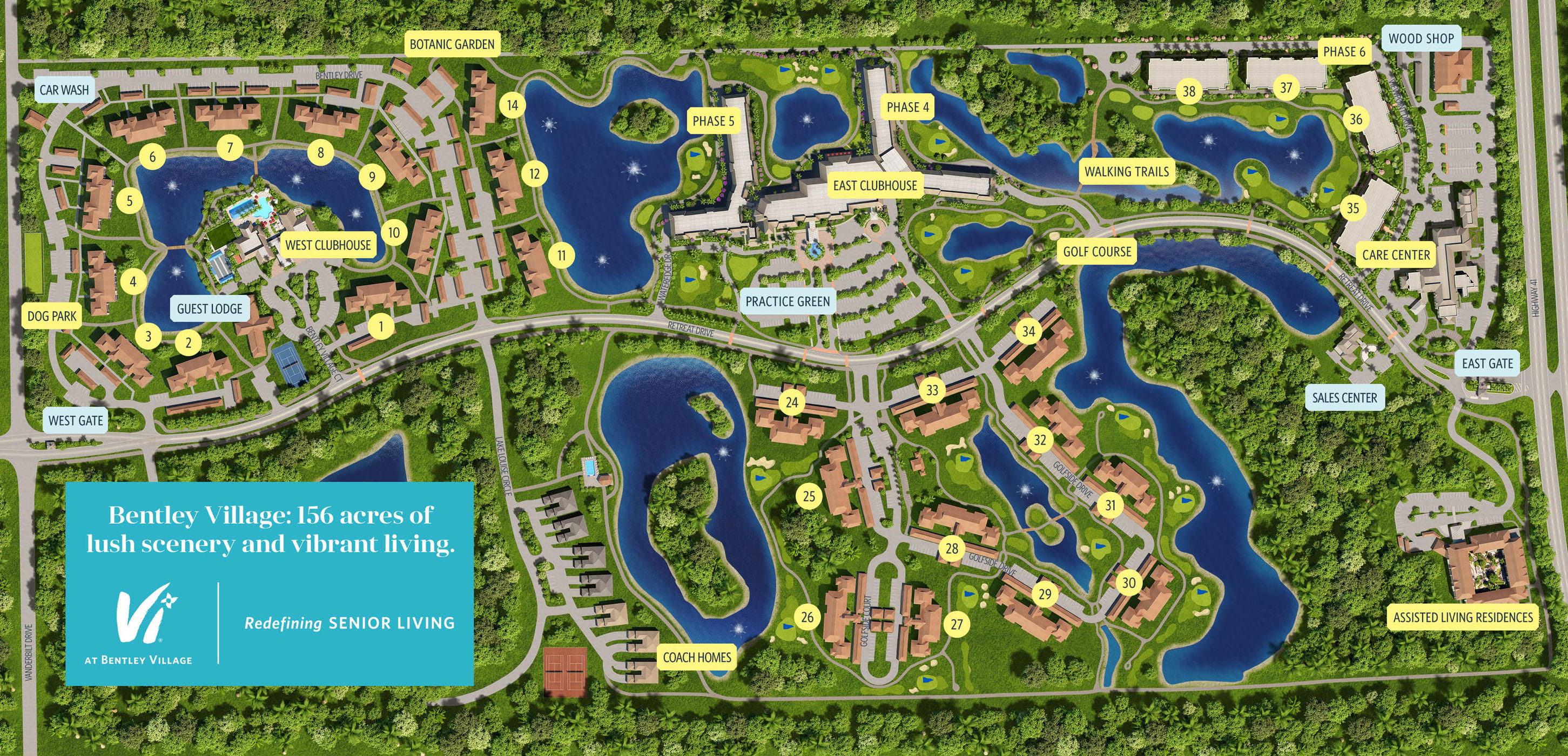 A map of the Vi at Bentley Village community.