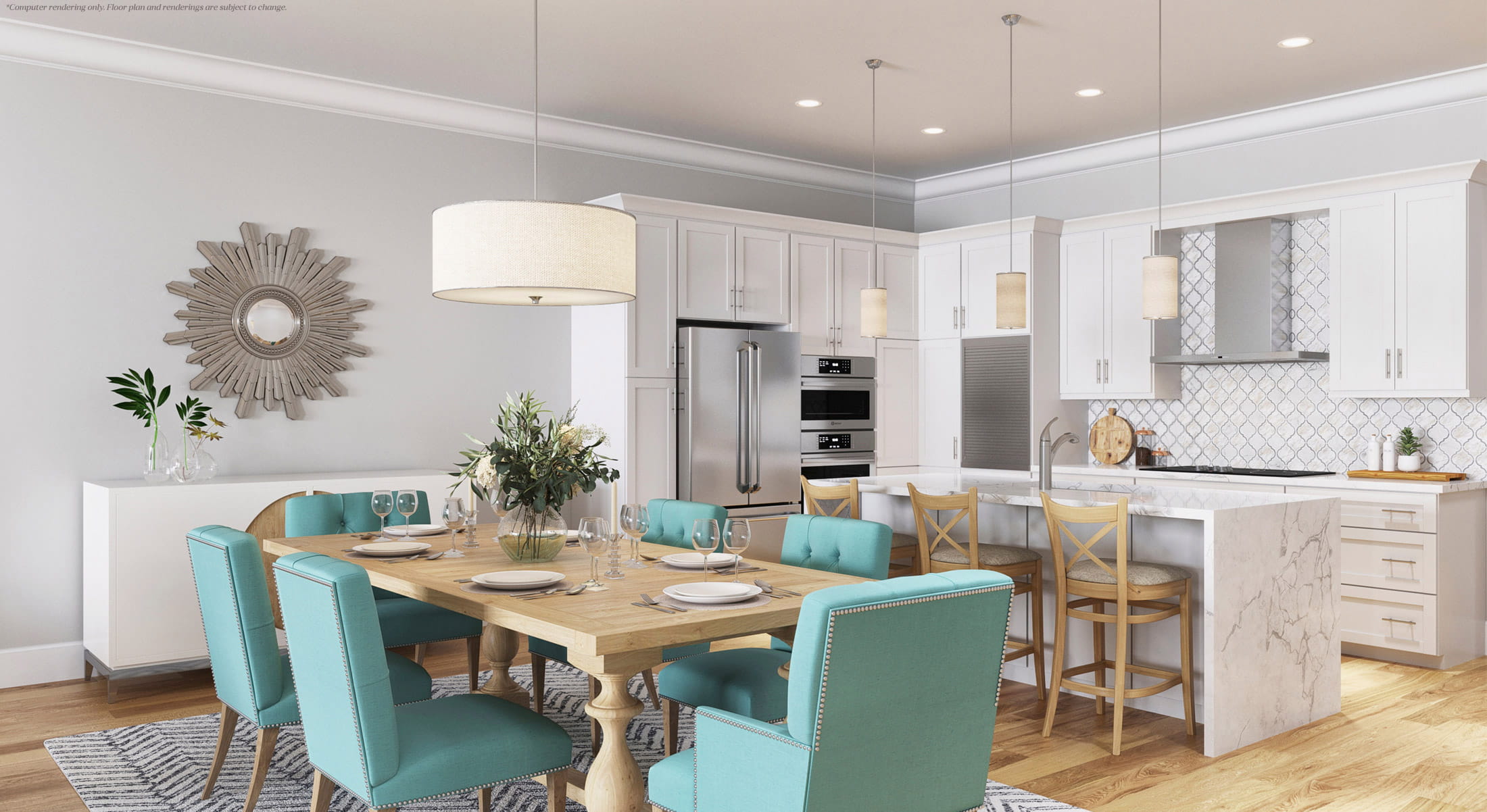 Kitchen and dining area in Juniper floor plan.