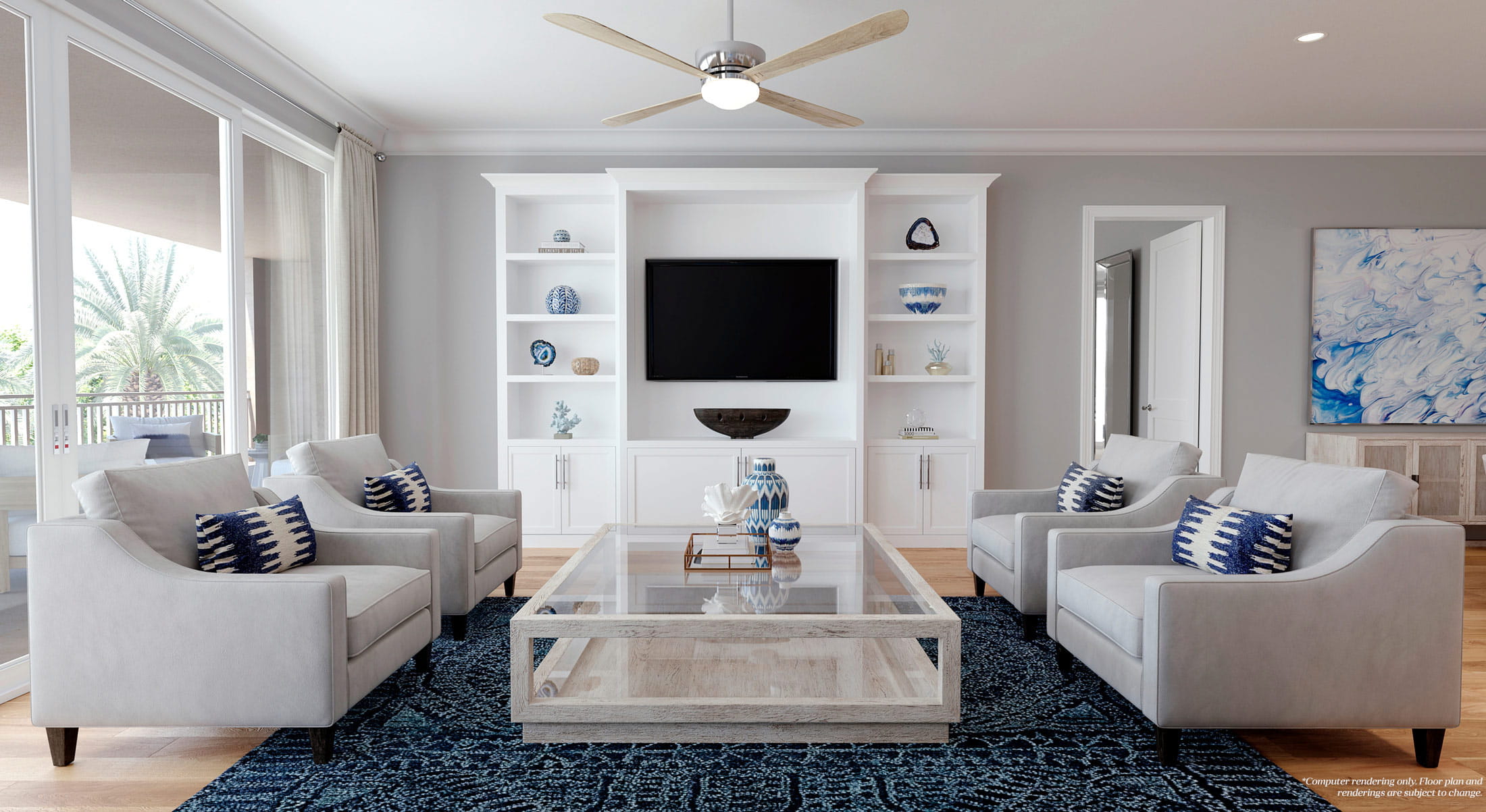 Living room area of the Satin Leaf floor plan.