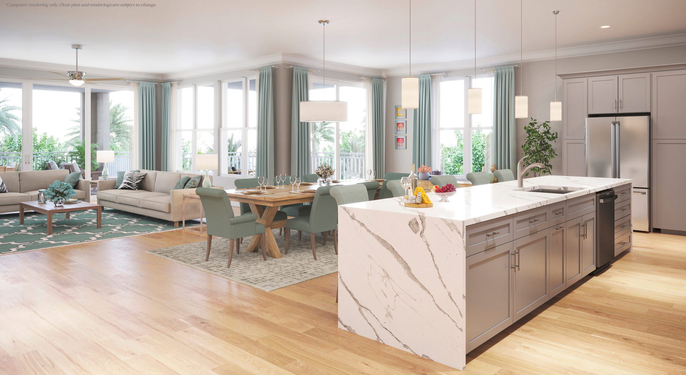 Open-concept living/dining room in the Tamarind floor plan.