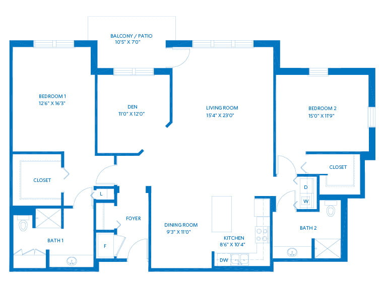 Linden - 1760 square feet - 2 Bed, 2 Bath + Den