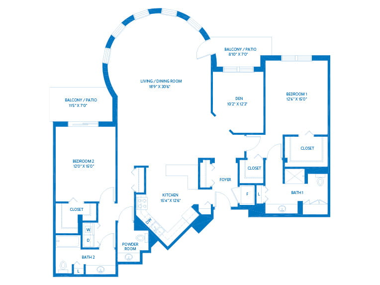 Glen Oak - 1994 square feet - 2 Bed, 2.5 Bath + Den