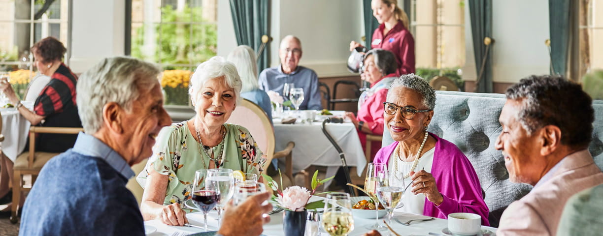Residents enjoy the recently remodeled dining room.