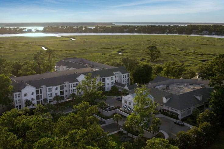 An aerial shot of TidePointe, a Vi Community.