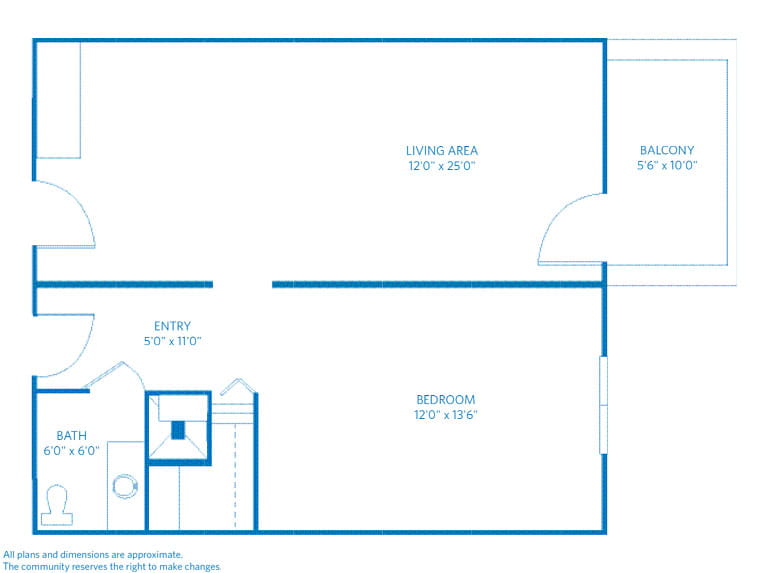 The 1-BR floor plan in Broad Creek Care Center.