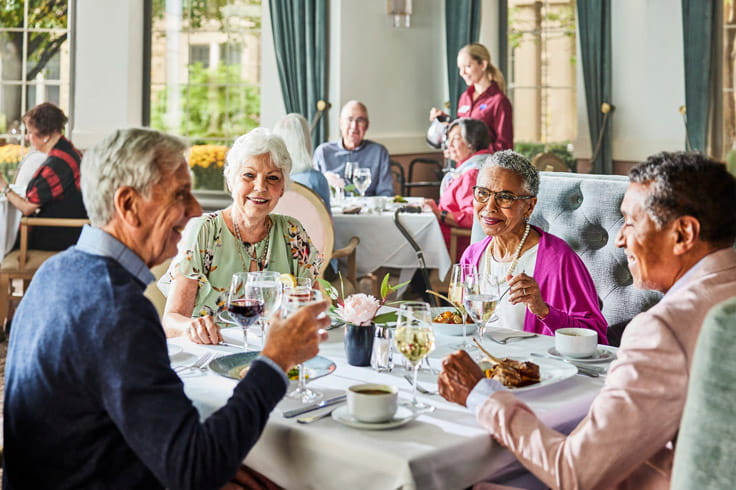 Four friends dine at Vi at The Glen.