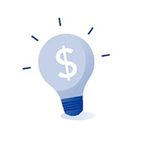 Light bulb with dollar sign graphic. 