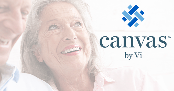 The "Canvas by Vi" logo is in the foreground, a woman smiling while looking into the distance is in the background.
